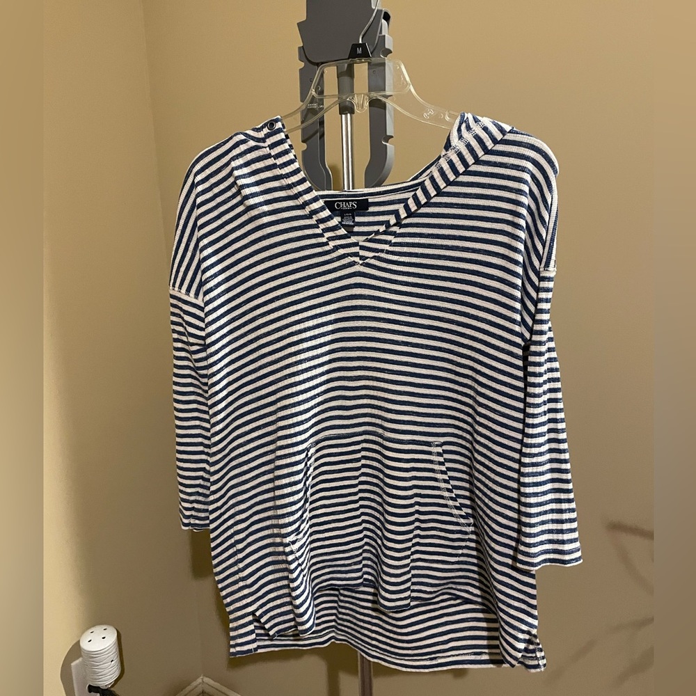 Chaps size large blue and white striped hooded top.